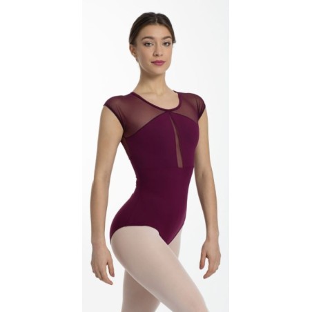 MAILLOT BALLET MANGA MALLA CORTA Y ESPALDA ABIERTA