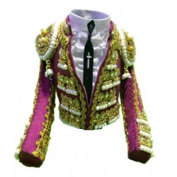 CHAQUETILLA TORERO MINI FUCSIA Y ORO CON PIEDRAS