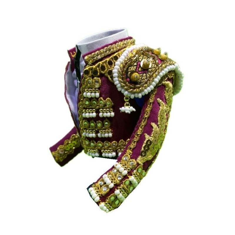 CHAQUETILLA TORERO MINI FUCSIA Y ORO CON PIEDRAS