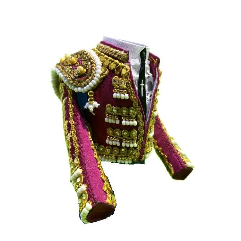 CHAQUETILLA TORERO MINI FUCSIA Y ORO CON PIEDRAS