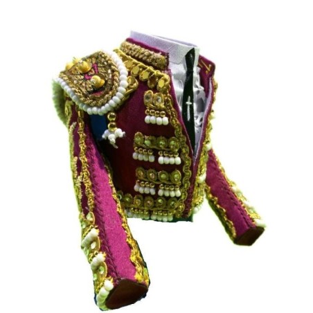 CHAQUETILLA TORERO MINI FUCSIA Y ORO CON PIEDRAS