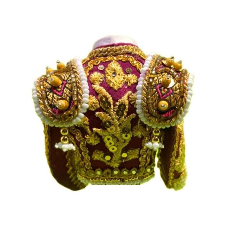 CHAQUETILLA TORERO MINI FUCSIA Y ORO CON PIEDRAS