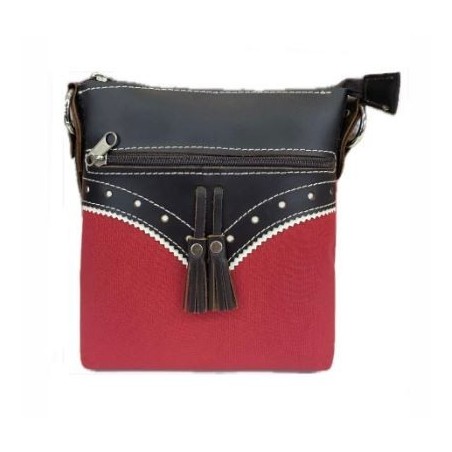 BOLSO TELA Y CUERO CON FLECOS