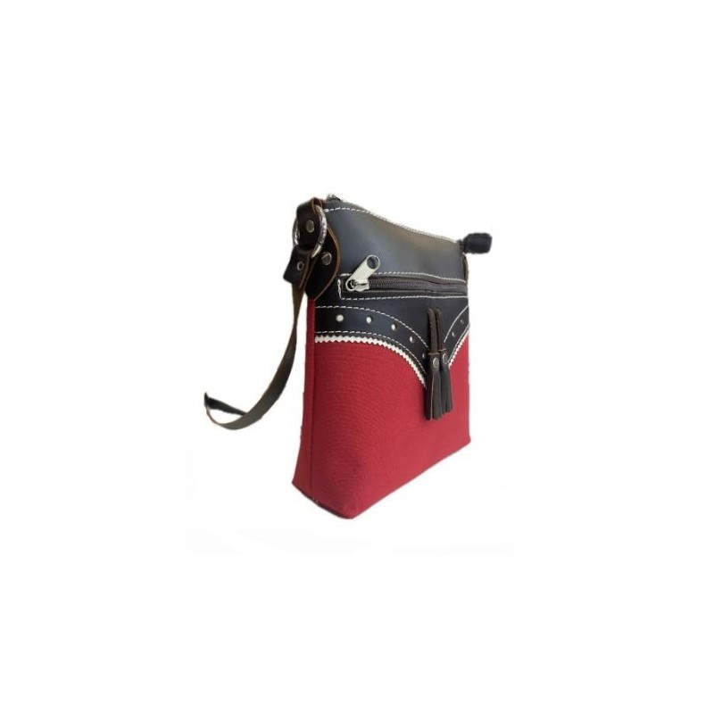 BOLSO TELA Y CUERO CON FLECOS