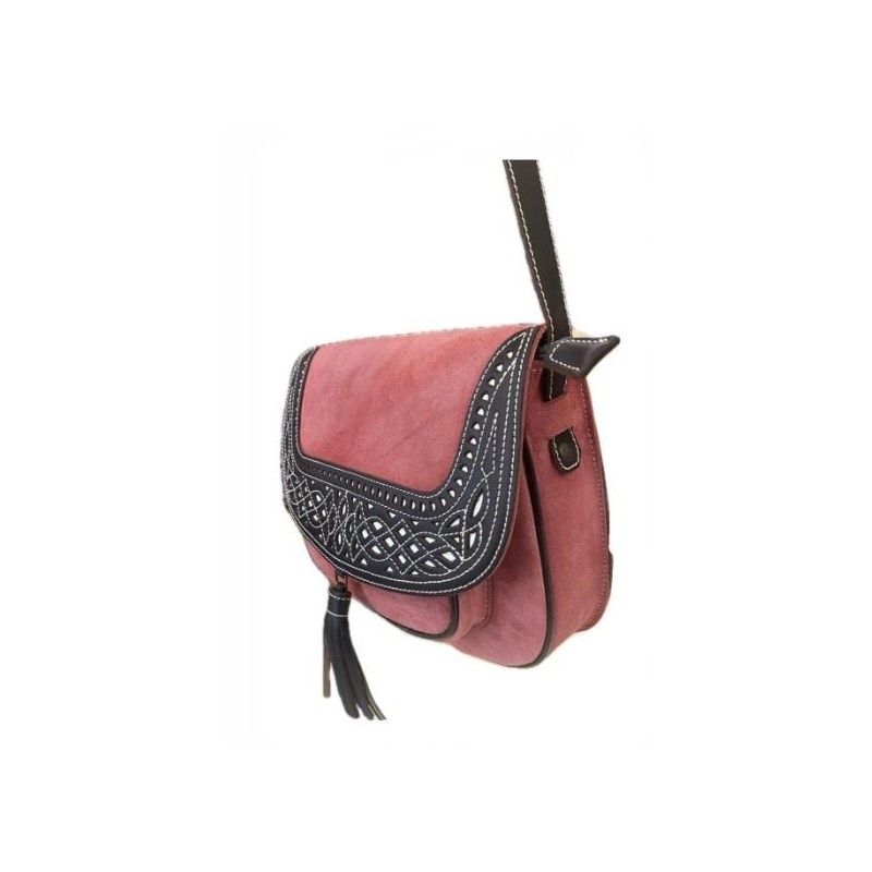 BOLSO PIEL Y CUERO CORAL