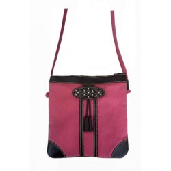 BOLSO TELA Y CUERO ROSA