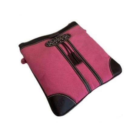 BOLSO TELA Y CUERO ROSA