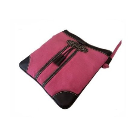 BOLSO TELA Y CUERO ROSA