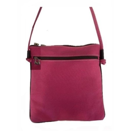 BOLSO TELA Y CUERO ROSA