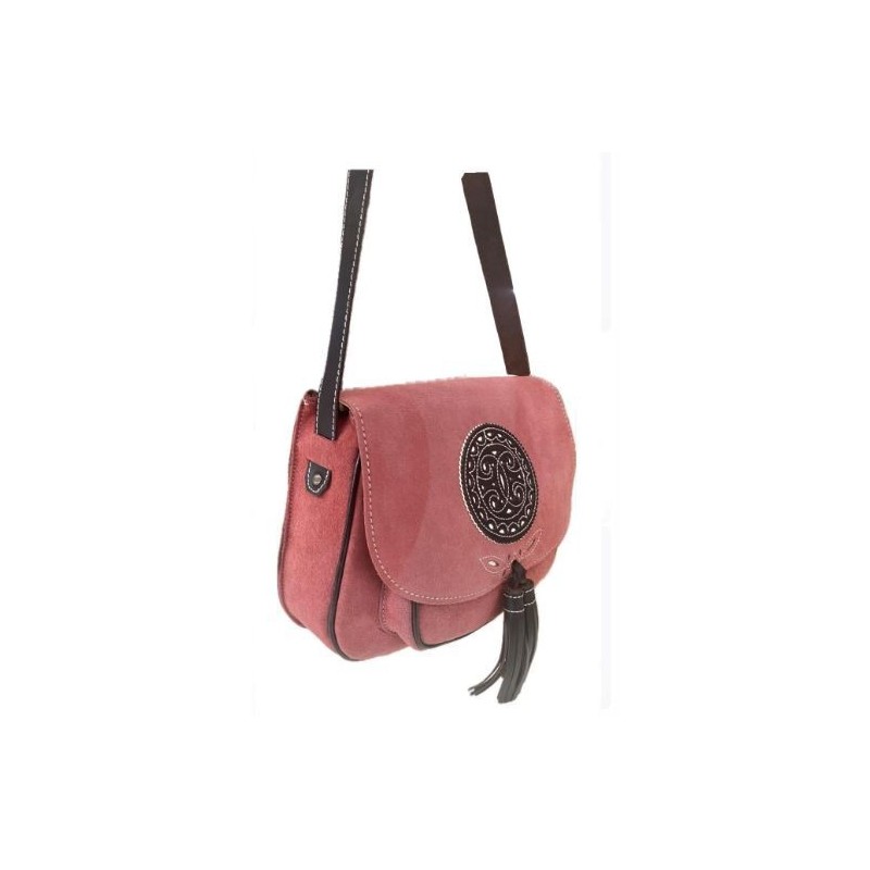 BOLSO PIEL Y CUERO CORAL CÍRCULO
