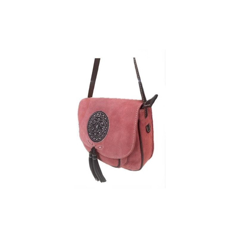 BOLSO PIEL Y CUERO CORAL CÍRCULO