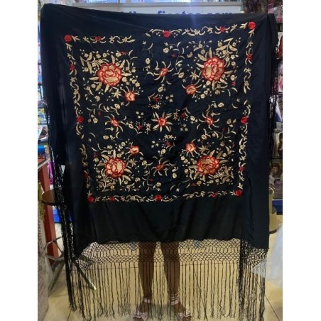 MANTÓN MANILA CUADRADO CON BORDADO FLORES