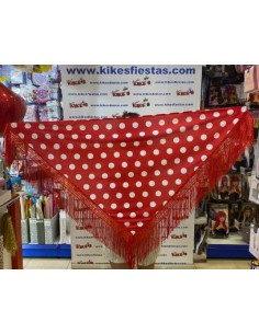 MANTÓN ROJO FLAMENCA LUNARES BLANCOS