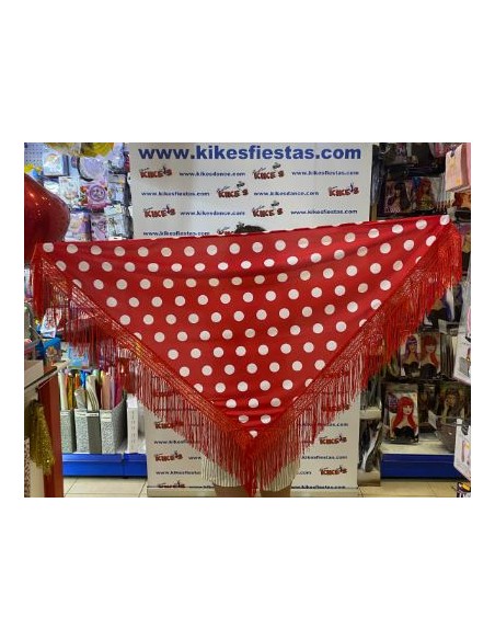 MANTÓN ROJO FLAMENCA LUNARES BLANCOS