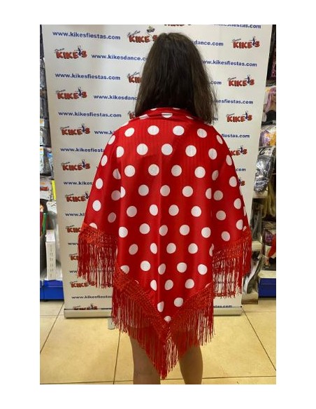 MANTÓN ROJO FLAMENCA LUNARES BLANCOS