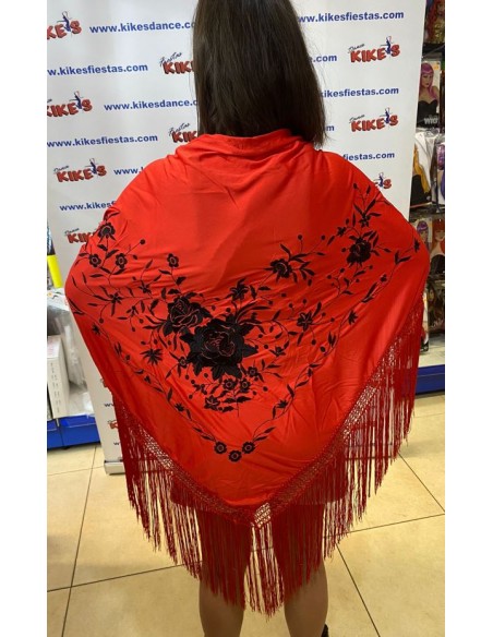 MANTÓN FLAMENCA EN PICO ROJO CON BORDADO