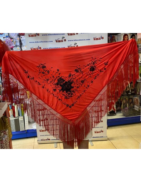 MANTÓN FLAMENCA EN PICO ROJO CON BORDADO