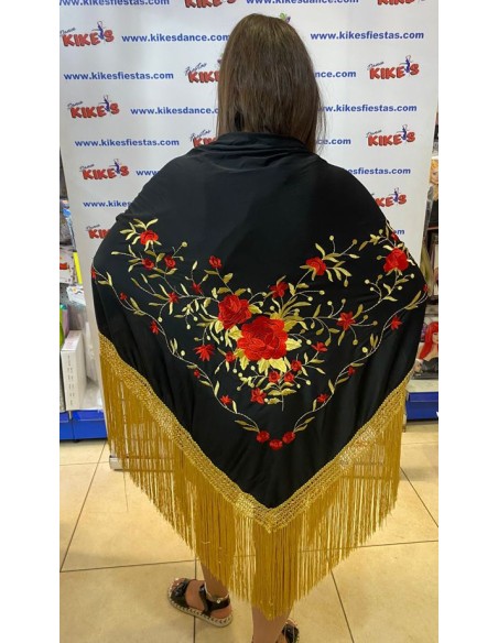 MANTÓN EN PICO FLAMENCA CON BORDADO DE FLORES