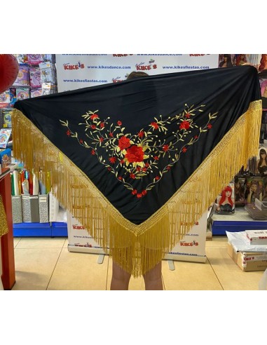 MANTÓN EN PICO FLAMENCA CON BORDADO DE FLORES