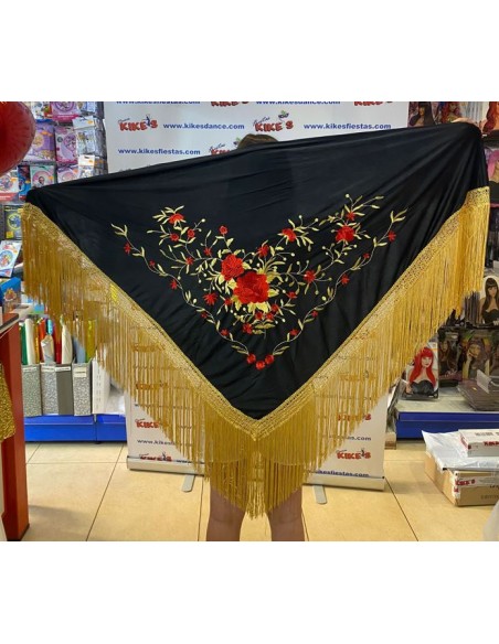 MANTÓN EN PICO FLAMENCA CON BORDADO DE FLORES