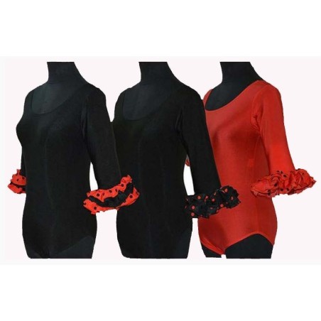 MAILLOT FLAMENCO 3 VOLANTES CON LUNAR NEGRO