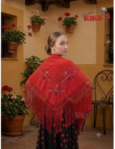 MANTÓN PICO FLAMENCO ESTAMPADO FLORES ADULTO