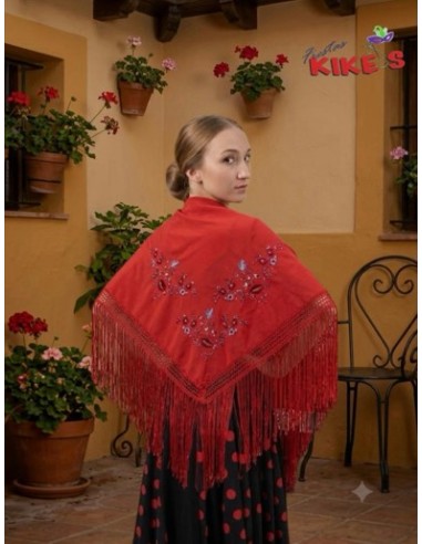 MANTÓN PICO FLAMENCO ESTAMPADO FLORES ADULTO