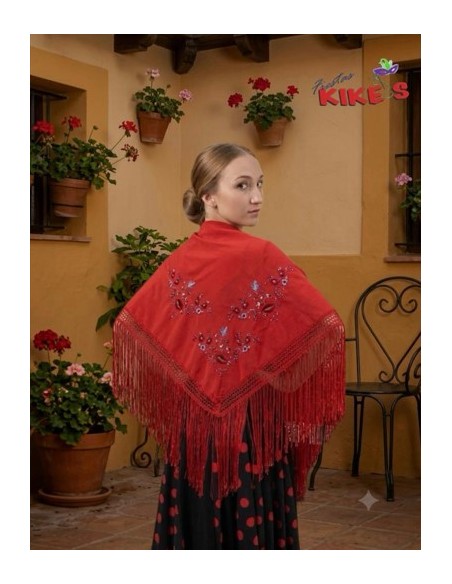 MANTÓN PICO FLAMENCO ESTAMPADO FLORES ADULTO