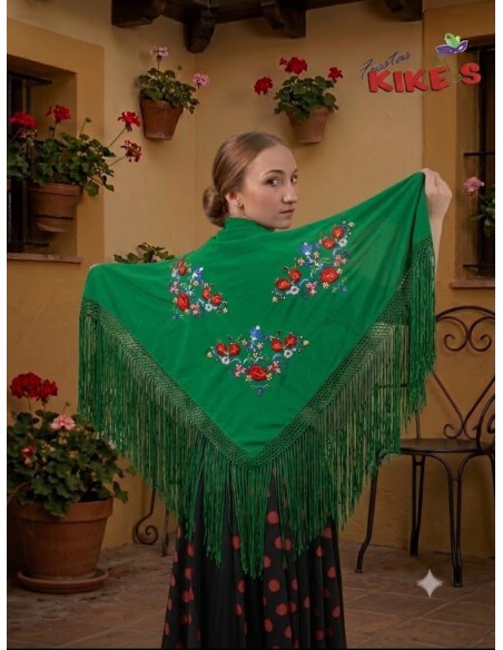 MANTÓN PICO FLAMENCO ESTAMPADO FLORES ADULTO