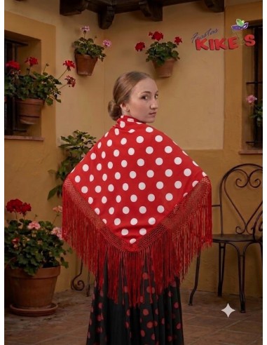 MANTÓN ROJO FLAMENCA LUNARES BLANCOS